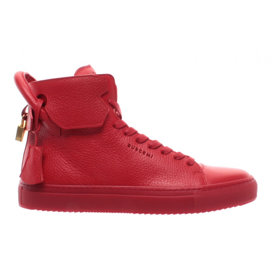 BUSCEMI Men's Shoes Sneakers Red Pelle Calf Leather Gold 125MM Handmade ...
