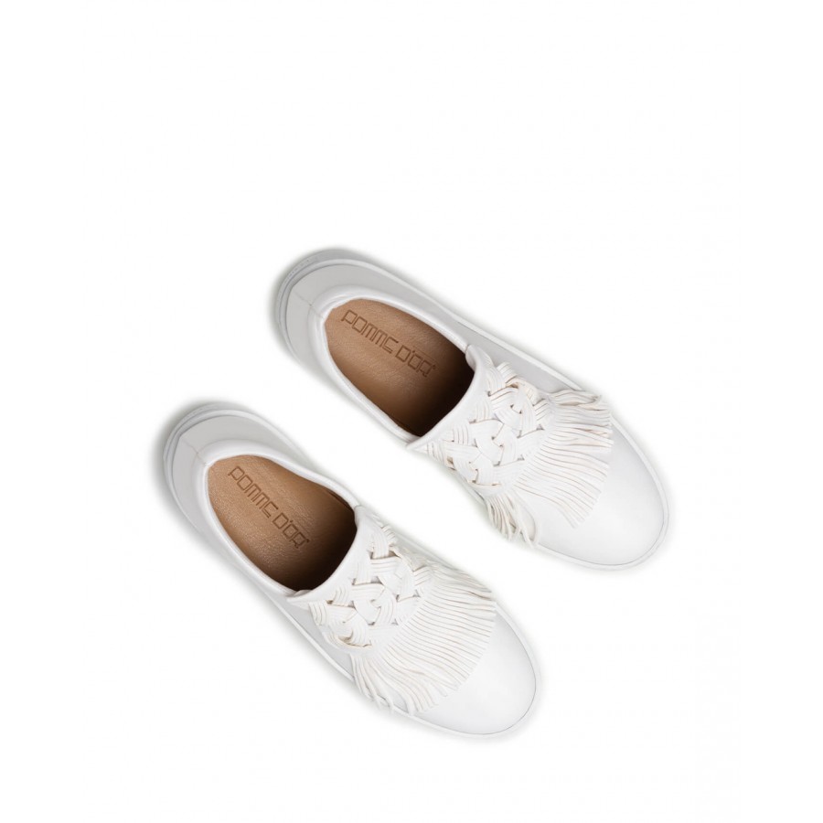 domein Bestuiven vorm Damen Schuhe Sneakers POMME D'OR Slip On Glove White Leder Weiss
