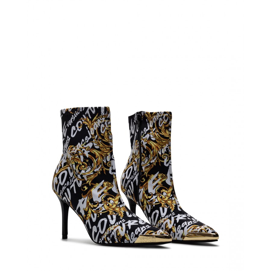 VERSACE JEANS COUTURE: ankle boots in printed fabric - Black  VERSACE  JEANS COUTURE flat ankle boots 75VA3S51ZS371 online at