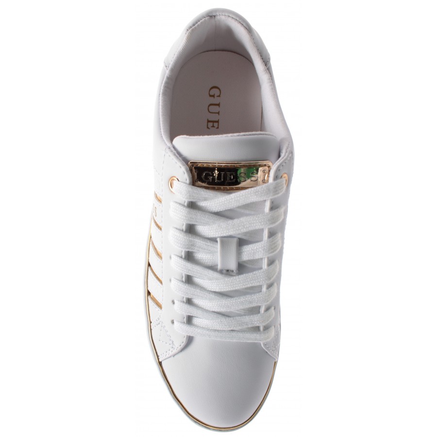 guess white and gold sneakers